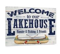 ITCLEYMDZV Rustic Lake House Wall Decor - Vintage Welcome Canvas Art, Cozy Cottage Sign for Cabin, Porch, Camper Van, Gift for Lake Lovers and Campers (Framed,8x12inch(20x30cm))