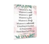 ITCLEYMDZV Whatever is True Philippians 4:8 Poster - Canvas Wall-Art, Think on These Things Scripture Print, Calming Decor for Bedroom Prayer Room (Unframed,08x12inch(20x30cm))