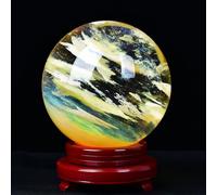 ITCLEYMDZV Yellow Smelt Quartz Crystal Ball with Wooden Stand for, Polished Crystal Orb Sphere for Feng Shui, Scrying,Magic,Home Decor,180mm/7.1in