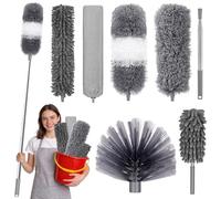 ITClosud 7 Piezas Plumero Telescopico Extensible, Plumero Atrapapolvo Microfibra Lavable Reutilizable, Longitud Telescópica hasta 250 cm, Duster para Limpieza Techo, Telarañas