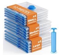 ITClosud Juego de 12 Bolsas de Vacío para Ropa con Bomba Manual Bolsas Ropa al Vacío Envasadora al Sacos Vacuo Ideal para Almacenamiento y Organización del Hogar