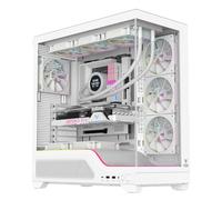 Itek Caja SHOWBUI Wave 82W - Torre ATX con 4 Ventiladores ARGB de 12 cm incluidos, 2× USB 3.0, USB-C y Panel Frontal y Lateral de Vidrio Templado Oscuro - Edición Blanca