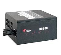 Itek Fuente de alimentación para PC BD600 - 600 Watt, Ventilador de 12 mm con HDB (Hydraulic Dynamic Bearing), protección PFC Activa, convertidor conmutado DC a DC