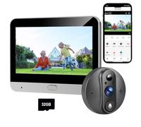 iTenen Cámara de mirilla 3PA WiFi con tarjeta de memoria de 32 GB con pantalla a color de 4,3 pulgadas, cámara de vídeo inalámbrica 2K con ángulo de 160° con batería de 5000 mAh, detección de