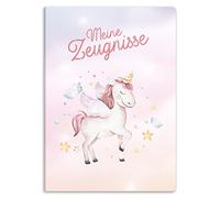 itenga Carpeta de certificados con diseño DIN A4, estable carpeta para documentos, 20 fundas estables, para niños, jóvenes, estudiantes, niñas, niños (diseño de unicornio acuarela)