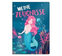 itenga Carpeta de certificados con diseño DIN A4, estable, para documentos, 20 fundas estables, para niños, jóvenes, estudiantes, niñas, niños, diseño de sirena