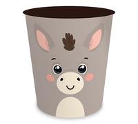 itenga Papelera para niños con diseño de animales, diseño Kawaii, redonda, aprox. 11 litros, cubo de basura para habitación infantil, plástico estable (burro)