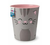 itenga Papelera para niños con diseño de animales, diseño Kawaii, redonda, aprox. 11 litros, cubo de basura para habitación infantil, plástico estable (gato)