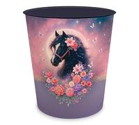 itenga Papelera para niños con diseño - redonda aprox. 11 litros - Cubo de basura para habitación infantil - plástico estable (caballo Bella)