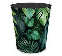 itenga Papelera para niños y adultos con diseño, redonda, aprox. 11 litros, cubo de basura para habitación infantil y oficina, plástico estable (diseño de hojas de selva)