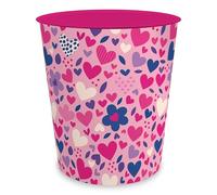 itenga Papelera para niños y adultos con diseño, redonda, aprox. 11 litros, cubo de basura para habitación infantil u oficina, plástico estable (corazones)
