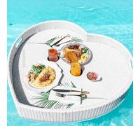 ITETONE Bandeja Flotante de ratán para Servir, Bandeja Flotante para Desayuno, Bandeja Flotante para Piscina, portavasos Flotante, Bandeja de Desayuno para Piscina de Hotel, té y café, Color Blanco