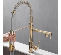 ITETONE Grifo de Cocina Grifos mezcladores de Cocina con Resorte, rociador extraíble de 1 Orificio, Grifo Mezclador de Cocina, Grifo Monomando Giratorio de 360 ° con 2 Modos de rociado, Dorado