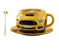 ITETONE Taza de café Creativa con Forma de Coche, Taza de café de cerámica Hecha a Mano con Forma de Coche, Taza de café con Forma de Coche, Regalos navideños para fanáticos de los Coches Yellow