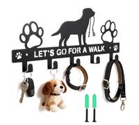 Itharon Perchero para Perros con 5 Ganchos y Texto LET'S GO FOR A WALK, Colgador de Llaves y Correa de Pared de Metal, Soporte para Accesorios de Mascotas, para Entrada, Sala, Cocina, Dormitorio