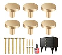 Itharon Set de 6 Pomo de Tirador de Un Agujero en Aleación de Aluminio - Pomo de Mueble Dorado para Armarios, Cómodas y Cajones, Incluye Mini Destornillador y Accesorios de Montaje (Dorado)