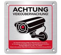 Ithyes Cartel de videovigilancia - Aluminio 15 x 15 cm, RGPD / Aviso de protección de datos, resistente a la intemperie, resistente a los rayos UV, autoadhesivo y con agujeros, señal de advertencia