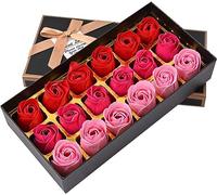 Itian 18pcs Rose Jabón Flor en Caja de Regalo, Fascinante Ramo de Rosas, Forma Bonita, Color del Gradiente (Rosa Roja)