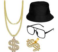 Itian 4 Piezas Kit de Disfraces de Hip Hop, Accesorios de Rapero 80s/90s, Accesorios Disfraz Rapero para Niños y Hombres, para Halloween, Cosplay, Fiesta de Carnaval