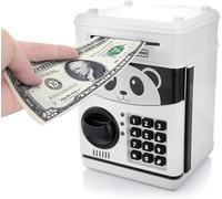 Itian Cartoon Piggy Bank Cash Coin Can con Contraseña, Money Bank Money Safe, Saving Box, ATM Bank Safe Locks Panda Smart Voice, Negro+Blanco