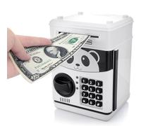 Itian Cartoon Piggy Bank Cash Coin Can con Contraseña, Money Bank Money Safe, Saving Box, ATM Bank Safe Locks Panda Smart Voice, Negro+Blanco