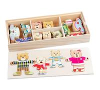 Itian Puzzles Familia de Osos Madera Vestir Puzzle Caja de Juguete,DIY Puzzle Oso Cambio de Ropa