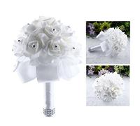 Itian Ramo de Novia, Flores Artificiales de Seda para Boda, Bouquet de Dama de Honor, Rosas para Celebración, Romántico Hecho a Mano