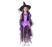 ITJMRJP Disfraz Bruja Niña Disfraz Bruja Halloween Niña Nños Incluido Vestido Sombrero Collar Halloween Traje Brujas Niñas para 3 4 5 6 7 8 9 Años, para Carnaval Cosplay(3-4 Años)