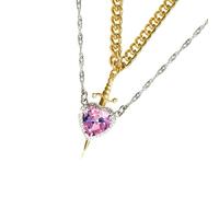 Itkcozcg Collar con colgante de corazón de cristal y espadas de circonita para mujeres y hombres, cadena ajustable chapada en plata/oro, gargantilla hipoalergénica de aleación