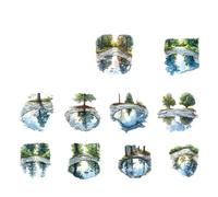 Itkcozcg Etiquetas de paisaje artístico, hojas compactas de 80 x 80 mm para cuadernos, planificadores y proyectos creativos hechos a mano, transferencia de arte con temática de naturaleza