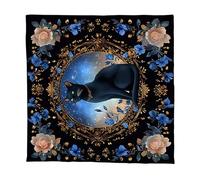 Itkcozcg Mantel de tarots con patrón de flores y gatos, astrología, altares, tela, adivinaciones, tarjetas, tapiz, suministros de brujería, tarots negros, mantel espiritual