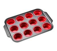 Itkcozcg Molde plegable de silicona para magdalenas de 12 o 6 tazas, moldes antiadherentes para hornear fácilmente y en materiales de grado alimenticio