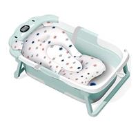 ITMNMNL Bañera Plegable Bebé,Bañera Bebe,Bañera Bebe Plegable con Termómetro Integrado,con Cojin Bañera Bebe,Bañeras para Bebes,Baby Bath Regalo de Nacimiento Ideal Para Niñas o Niños (Verde)