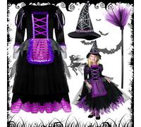 ITMNMNL - Disfraz de bruja para niña, disfraz de Halloween, con accesorios de varita mágica, para niño, cosplay, Navidad, disfraz de carnaval