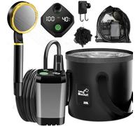 ITMNMNL Ducha Portatil Camping,6000mAh Ducha Portatil,IPX7 Impermeable Recargable Ducha,Ducha Móvil Portátil,con Cabeza de Ducha y Manguera de 2 M,Cubo Plegable,para Jardín,Playa,Acampar
