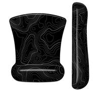 ITNRSIIET Alfombrilla para ratón y teclado con reposamuñecas, espuma viscoelástica antideslizante, fácil escritura, alivio del dolor, perfecta para oficina, contorno topográfico negro