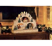 ito electronics Pirámide de Navidad con velas LED y función de temporizador, decoración navideña, diseño de madera con escena de invierno, arco de luz iluminado