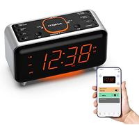 iTOMA Despertador de Radio con Control de aplicación, Bluetooth, Radio FM, Despertador Dual en Cuatro Modos, Siesta fácil, atenuador, luz Naranja Nocturna, Puerto Cargador USB 208