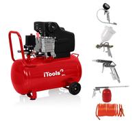 ITOOLS - Compresor de aire de aceite 8 bar 50L 115PSI Silenciador 2CV 1,5KW + Kit 5 accesorios de aire comprimido
