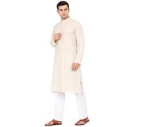 ITOS365 Conjunto de pijama Kurta de algodón liso para hombre, ajuste regular, ropa étnica, kurta y pijama, atuendo festivo, casual y tradicional (gris carbón) XL, crema, M