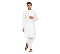 ITOS365 Conjunto de pijama kurta de mezcla de algodón para hombre, para fiesta, moda, ropa étnica regular, vestido indio, regalo para hombre, Blanco, Large/X-Large