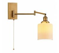ITOSUI Aplique de Pared con Brazo oscilante y Cadena, Color Dorado, de Cristal opalino, con Interruptor y cableado Fijo. Aplique Ajustable de latón Cepillado para baño, Dormitorio y Pasillo (QXS-1).