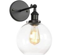 ITOSUI Aplique de Pared Industrial Vintage de una Sola luz con Cristal Transparente y Elegante Varilla Ajustable de 270° para baño, Tienda, Negro, Elegante, Globo
