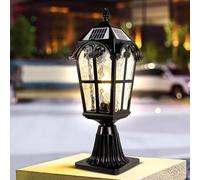 ITOSUI Farola Solar Exterior de Cristal Vintage, farola de Pilar Impermeable IP65 con Carcasa de Aluminio, luz de Columna Solar LED, luz para Tapa de Valla, terraza, Patio, Villa, jardín, Entrada.
