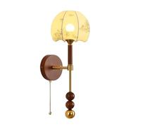 ITOSUI Lámpara de Pared de Tela Floral Estilo Medieval francés, Apliques de Pared de Roble, Base E27, Interruptor de Cadena para Dormitorio, Sala de Estar, Entrada, escaleras, Cocina y Pasillo.