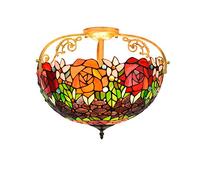 ITOSUI Lámpara de Techo semiempotrada Estilo Tiffany, araña de vitral de 16 Pulgadas con Rosas Brillantes Negras, lámpara de Techo Estilo Vintage para Sala de Estar, Comedor, Dormitorio y Pasillo.