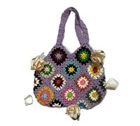 ITRHJTGP Bolso con Flores de Punto Bolso de gran capacidad con recortes, moderno bolso punto hecho a mano flores ganchillo, vintage multicolor agujeros(Purple)
