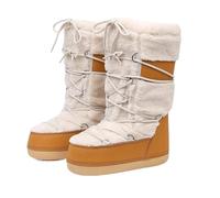 ITRHJTGP Botas Nieve Mujer Botas De Invierno For Mujer, Botas Espaciales Gruesas, Botas De Nieve De Tubo Alto Con Empalme De Piel For Mujer, Zapatos De Invierno Antideslizantes(Beige,39-40)