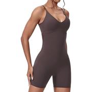 ITRHJTGP Mono De Una Pieza para Mujer Yoga Jumpsuits Women Hollow out Beauty Back Fitness Rompers Gym Workout Clothing For Female(Brown,L)