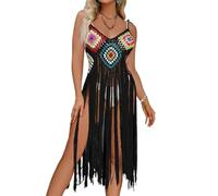 ITRHJTGP Salida de Baño Bikini Cover Up Tassel Beach Swimwear Mid Length Skirt Clothing Women's Swimsuit para Piscina(Black)